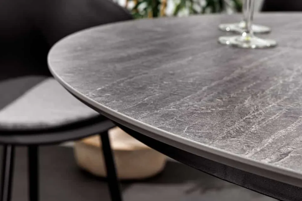Riess-Ambiente Esstische|Gartentische > Runder Esstisch VALHALLA 115cm Keramik Lamellen-Design Indoor Outdoor