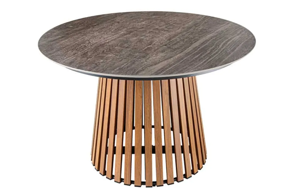 Riess-Ambiente Esstische|Gartentische > Runder Esstisch VALHALLA 115cm Keramik Lamellen-Design Indoor Outdoor