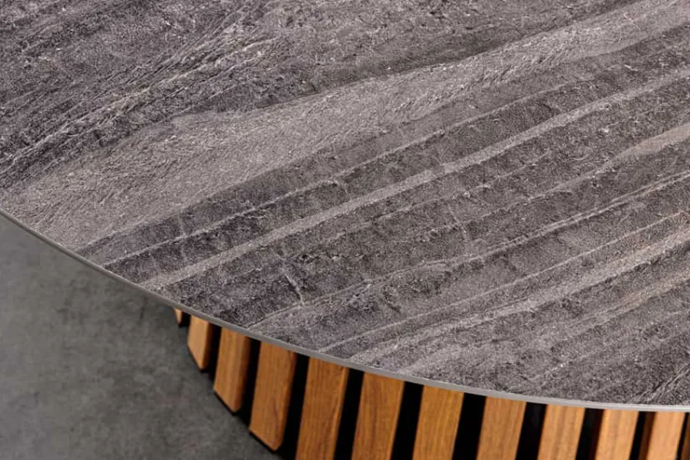 Riess-Ambiente Esstische|Gartentische > Runder Esstisch VALHALLA 115cm Keramik Lamellen-Design Indoor Outdoor