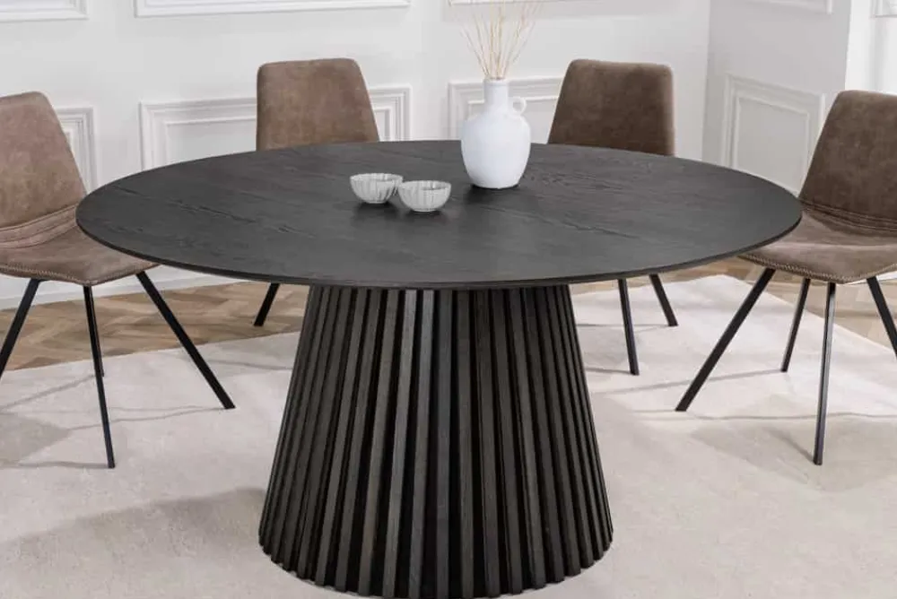 Riess-Ambiente Skandinavisch|Esstische > Runder Esstisch VALHALLA WOOD 120cm schwarz Eichenholz Säulenfuß