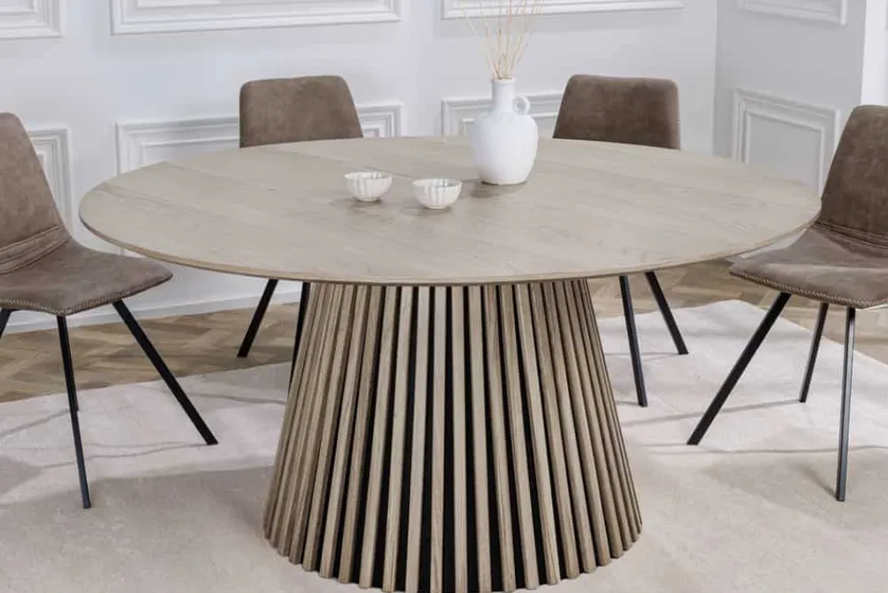 Riess-Ambiente Skandinavisch|Esstische > Runder Esstisch VALHALLA WOOD 140cm grau Eichenholz Säulenfuß