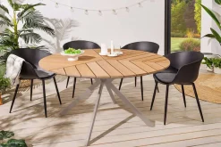 Riess-Ambiente Esstische|Gartentische > Runder Gartentisch DESIGNO 120cm natur Holz-Design greige Metall In- und Outdoor