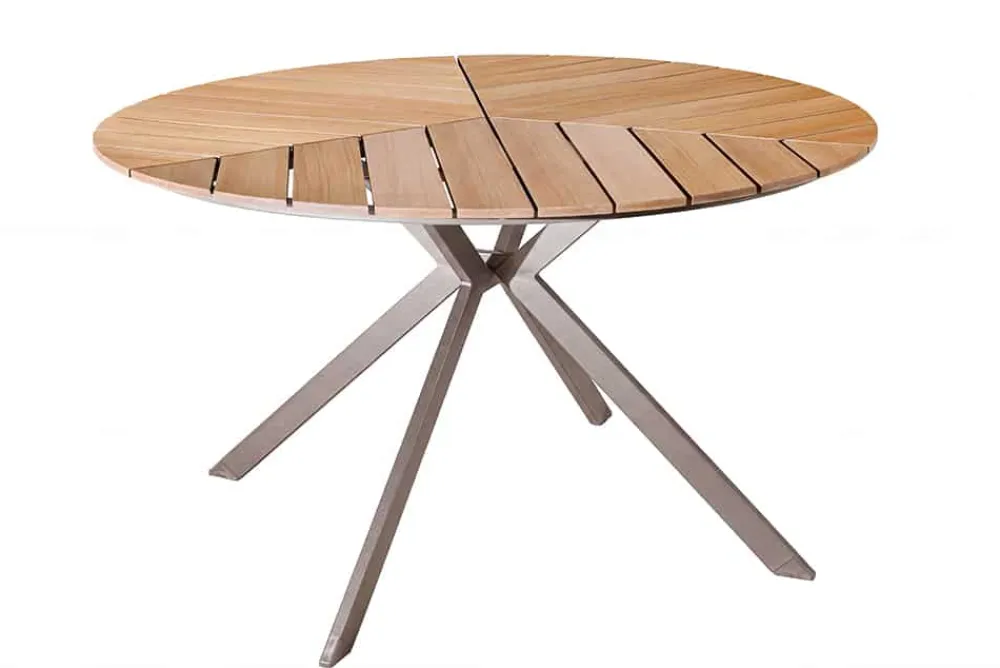 Riess-Ambiente Esstische|Gartentische > Runder Gartentisch DESIGNO 120cm natur Holz-Design greige Metall In- und Outdoor
