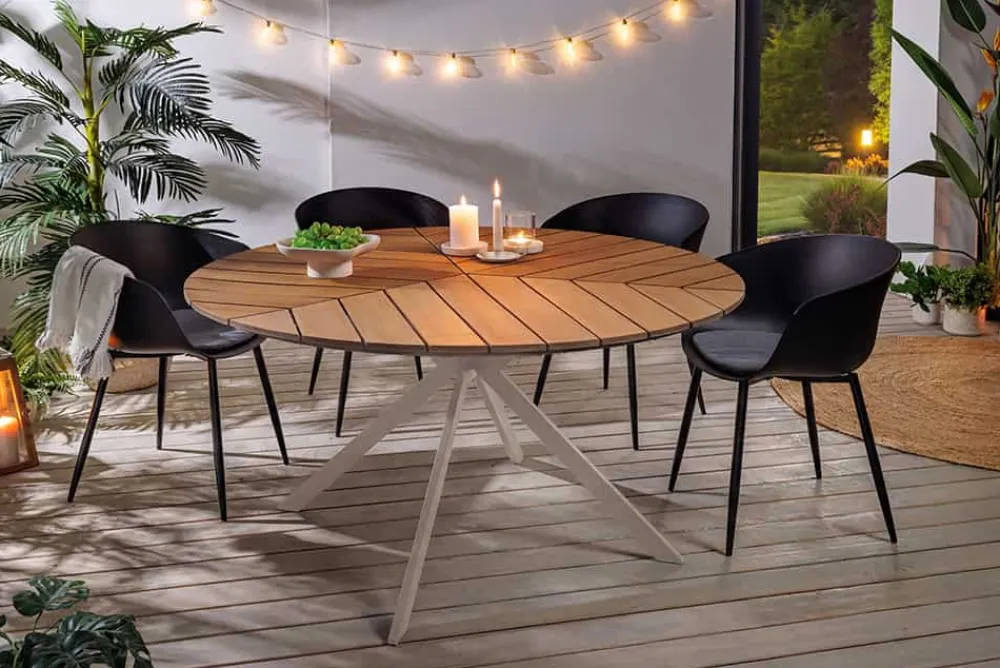 Riess-Ambiente Esstische|Gartentische > Runder Gartentisch DESIGNO 120cm natur Holz-Design greige Metall In- und Outdoor