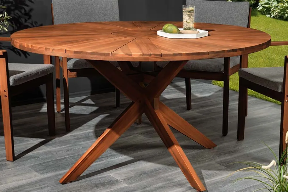 Riess-Ambiente Mehr...|Massivholz Gartenmöbel > Runder Gartentisch KOPENHAGEN 140cm braun Akazienholz honey finish wetterfest