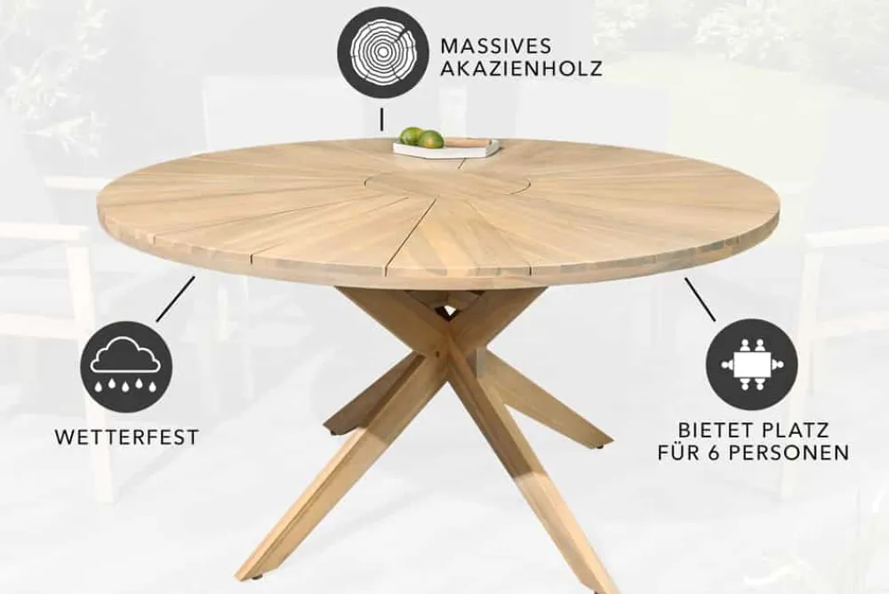 Riess-Ambiente Haus & Garten|Mehr... > Runder Gartentisch KOPENHAGEN 140cm natur Akazie Massivholz In- und Outdoor wetterfest