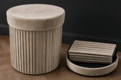Riess-Ambiente Sitzhocker|Samt Möbel > Runder Hocker ÉLAN 40cm champagner greige Samt faltbar mit Stauraum