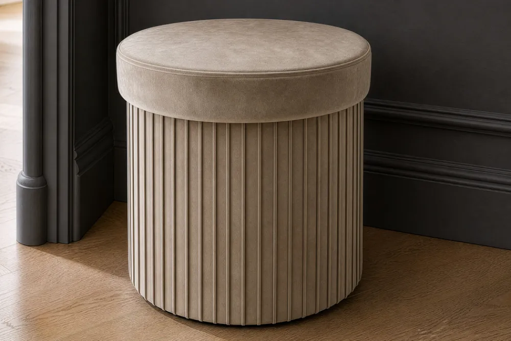 Riess-Ambiente Sitzhocker|Samt Möbel > Runder Hocker ÉLAN 40cm champagner greige Samt faltbar mit Stauraum