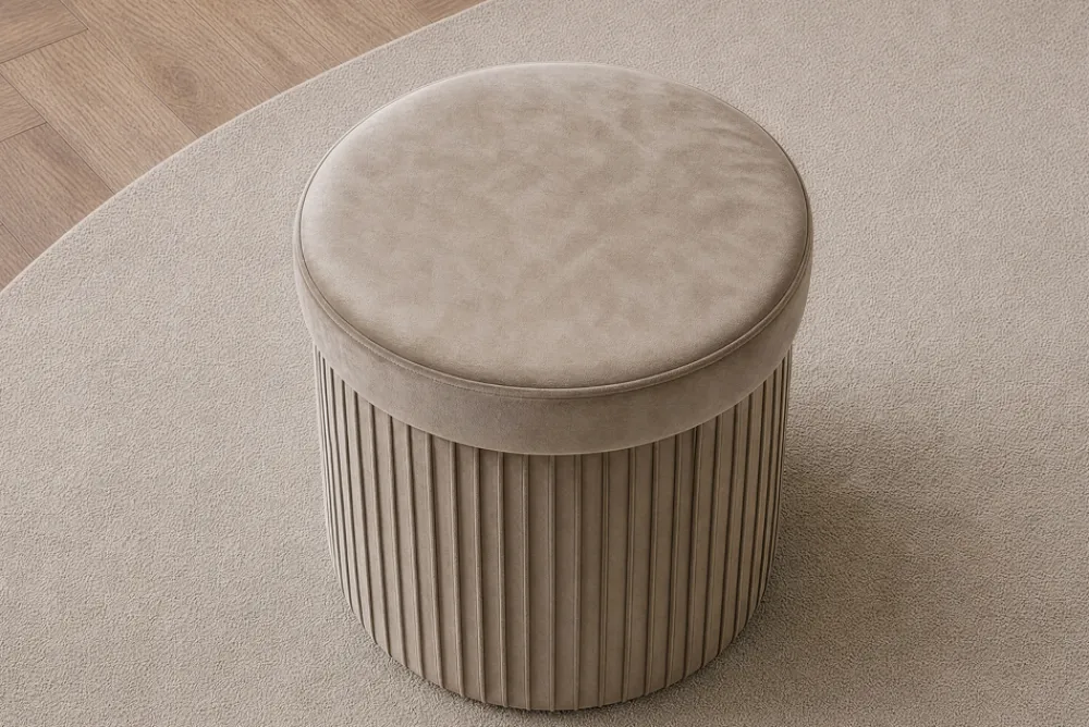 Riess-Ambiente Sitzhocker|Samt Möbel > Runder Hocker ÉLAN 40cm champagner greige Samt faltbar mit Stauraum