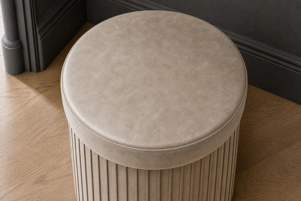 Riess-Ambiente Sitzhocker|Samt Möbel > Runder Hocker ÉLAN 40cm champagner greige Samt faltbar mit Stauraum
