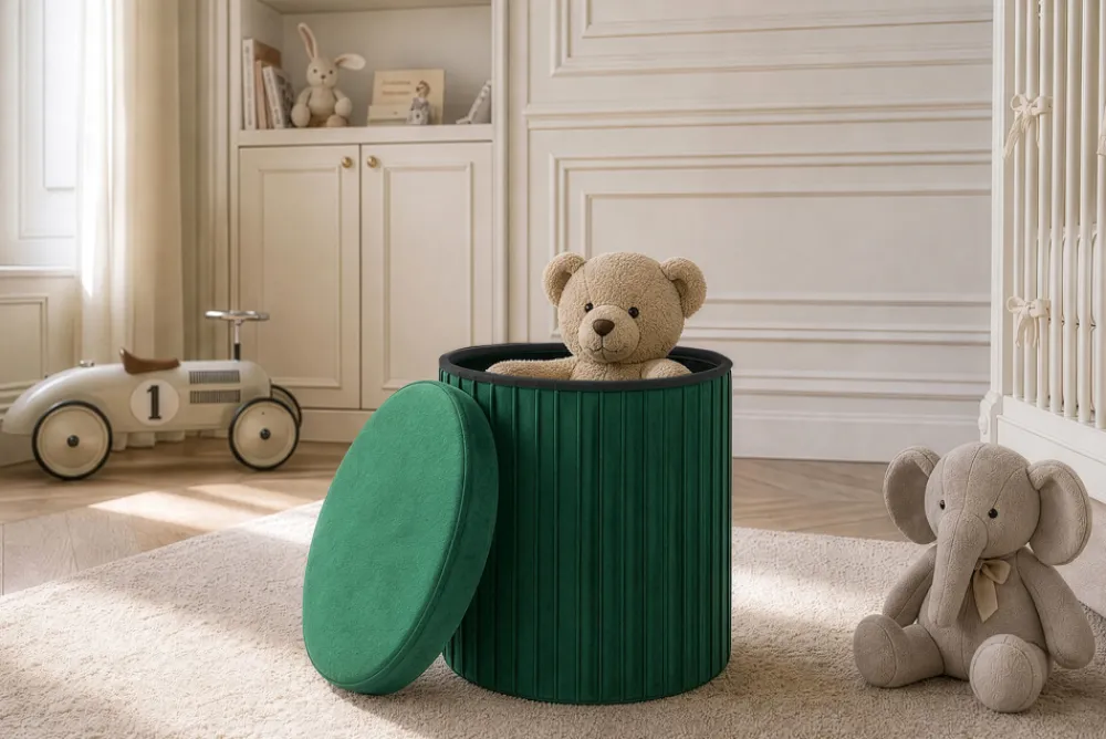 Riess-Ambiente Sitzhocker|Samt Möbel > Runder Hocker ÉLAN 40cm grün Samt faltbar mit Stauraum