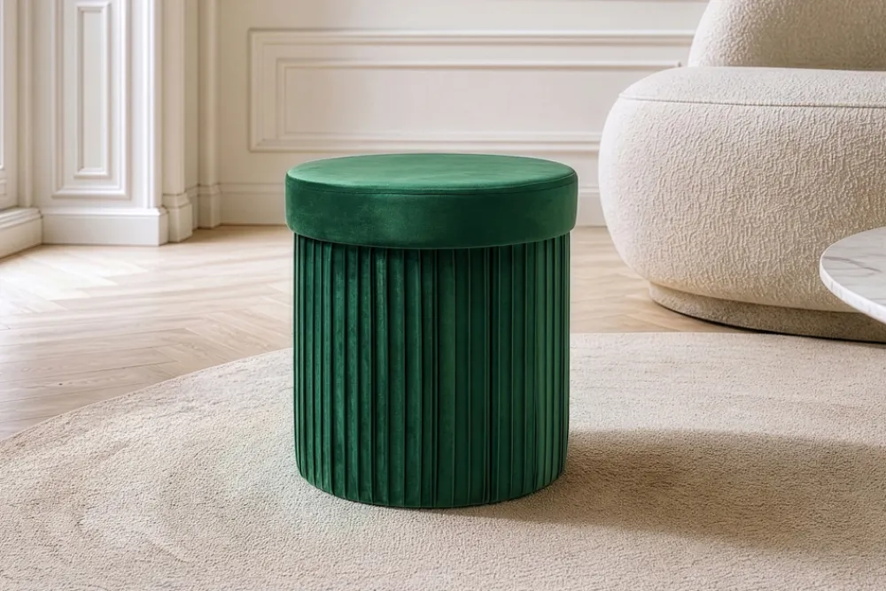 Riess-Ambiente Sitzhocker|Samt Möbel > Runder Hocker ÉLAN 40cm grün Samt faltbar mit Stauraum