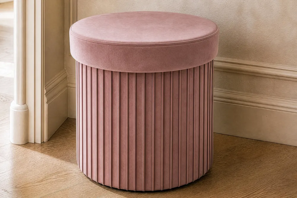 Riess-Ambiente Sitzhocker|Samt Möbel > Runder Hocker ÉLAN 40cm rosa Samt faltbar mit Stauraum