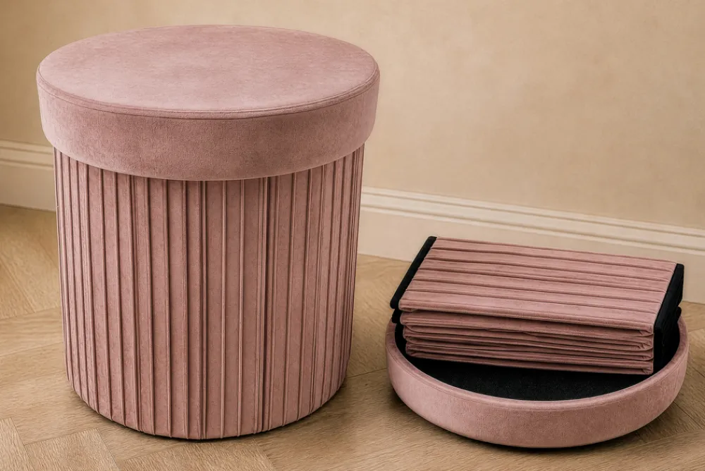 Riess-Ambiente Sitzhocker|Samt Möbel > Runder Hocker ÉLAN 40cm rosa Samt faltbar mit Stauraum