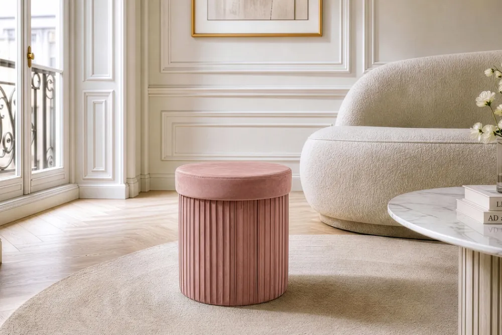 Riess-Ambiente Sitzhocker|Samt Möbel > Runder Hocker ÉLAN 40cm rosa Samt faltbar mit Stauraum