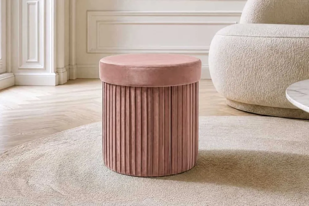 Riess-Ambiente Sitzhocker|Samt Möbel > Runder Hocker ÉLAN 40cm rosa Samt faltbar mit Stauraum