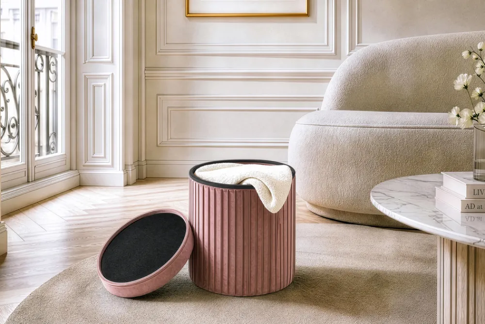 Riess-Ambiente Sitzhocker|Samt Möbel > Runder Hocker ÉLAN 40cm rosa Samt faltbar mit Stauraum