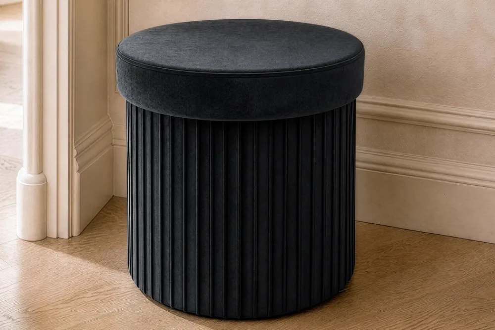 Riess-Ambiente Sitzhocker|Samt Möbel > Runder Hocker ÉLAN 40cm schwarz Samt faltbar mit Stauraum