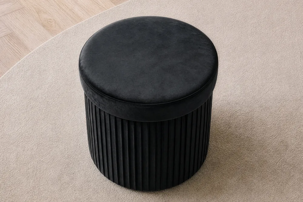 Riess-Ambiente Sitzhocker|Samt Möbel > Runder Hocker ÉLAN 40cm schwarz Samt faltbar mit Stauraum