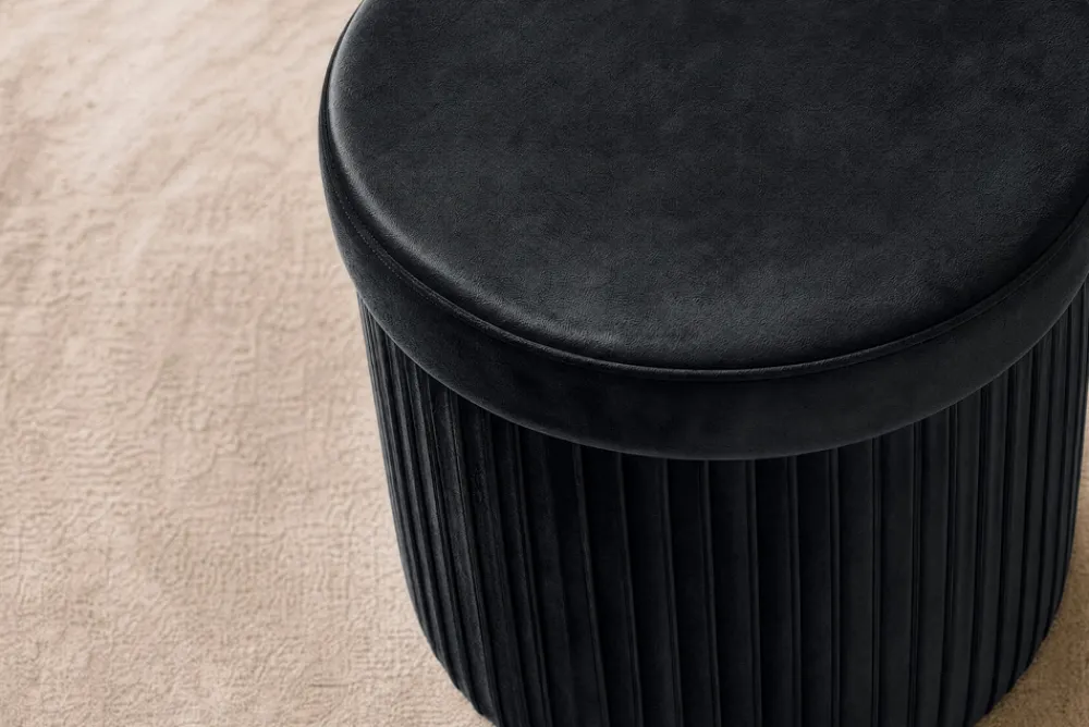 Riess-Ambiente Sitzhocker|Samt Möbel > Runder Hocker ÉLAN 40cm schwarz Samt faltbar mit Stauraum