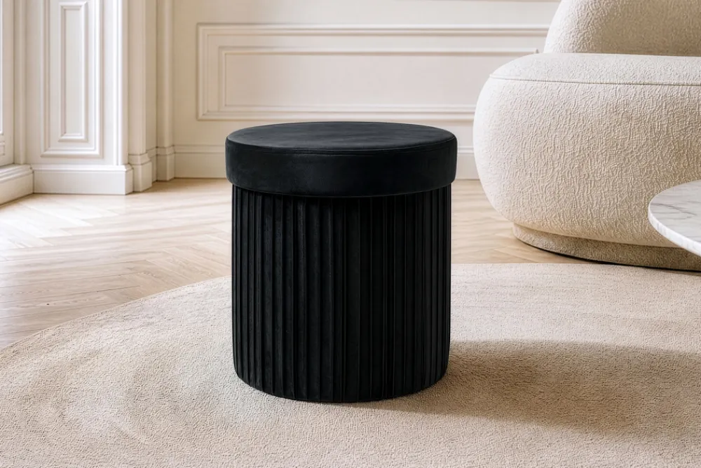 Riess-Ambiente Sitzhocker|Samt Möbel > Runder Hocker ÉLAN 40cm schwarz Samt faltbar mit Stauraum