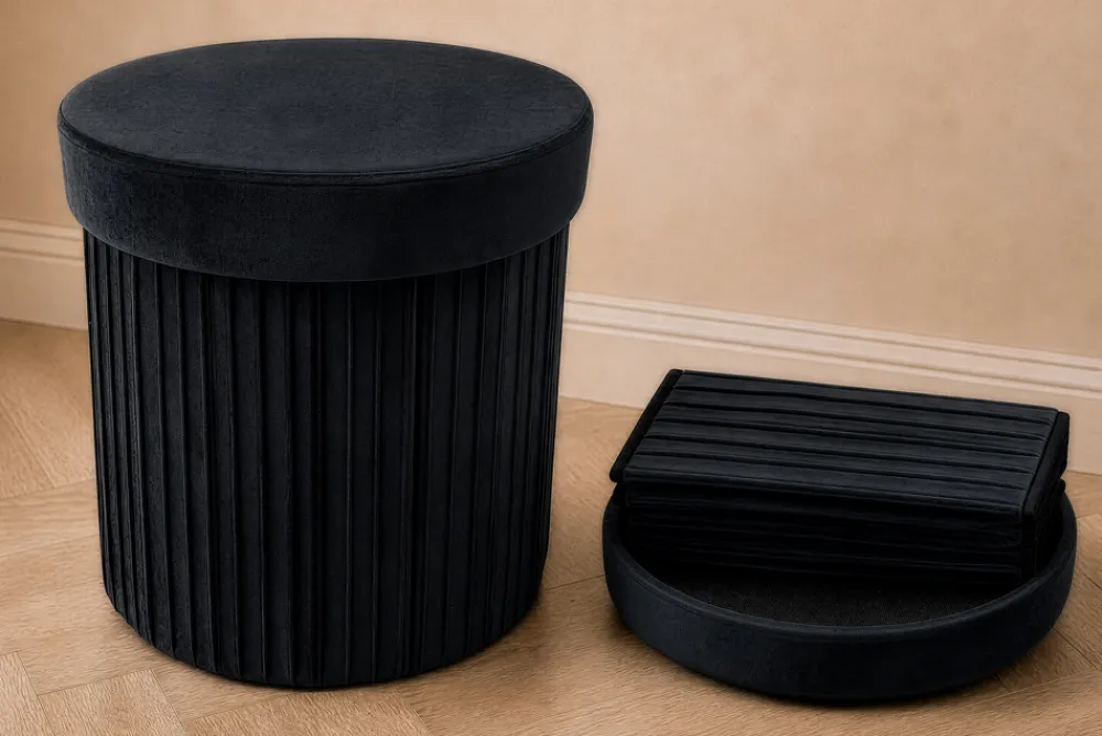 Riess-Ambiente Sitzhocker|Samt Möbel > Runder Hocker ÉLAN 40cm schwarz Samt faltbar mit Stauraum
