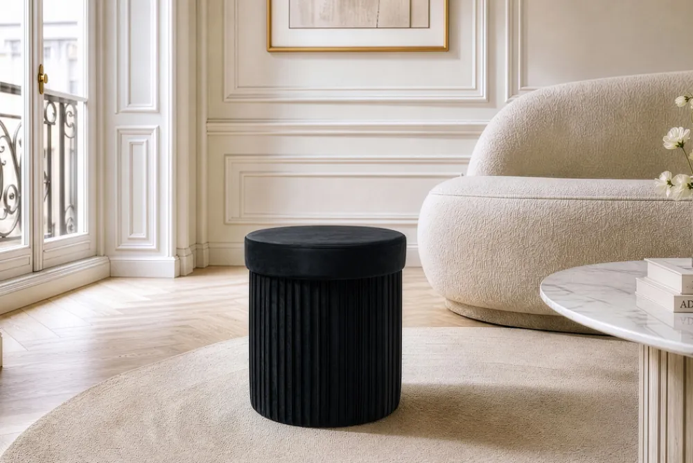 Riess-Ambiente Sitzhocker|Samt Möbel > Runder Hocker ÉLAN 40cm schwarz Samt faltbar mit Stauraum