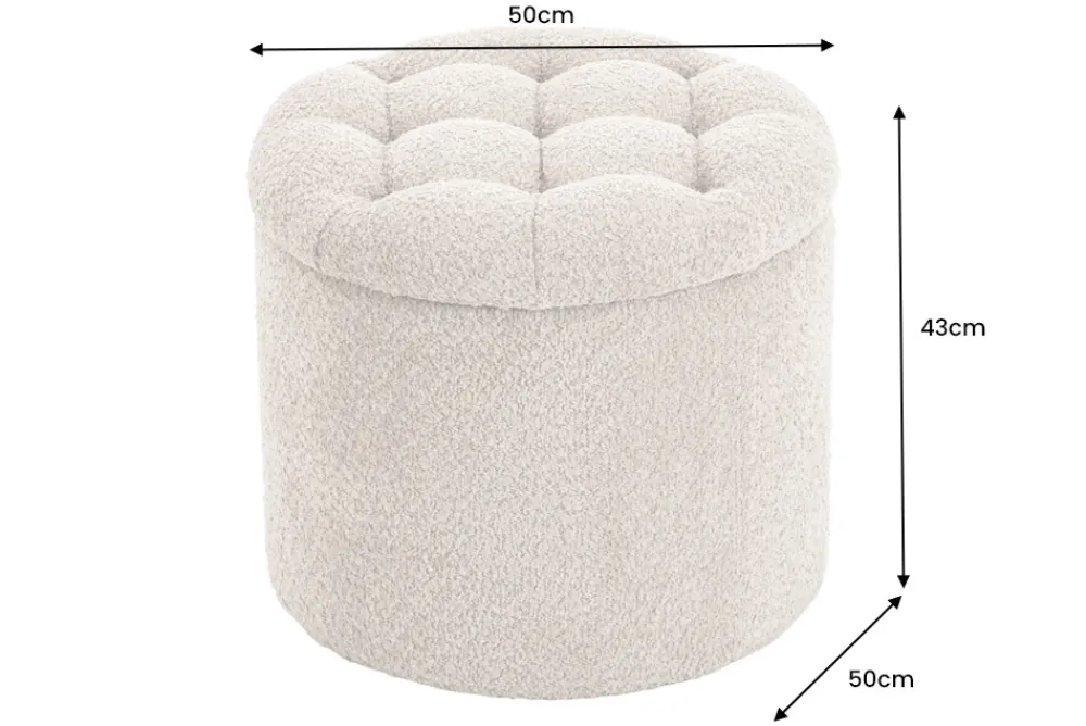 Riess-Ambiente Skandinavisch|Sitzhocker > Runder Hocker MODERN BAROCK 50cm champagner Bouclé mit Stauraum