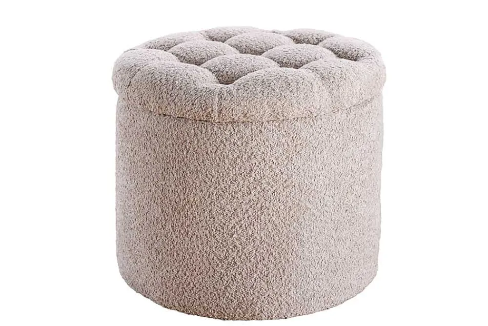 Riess-Ambiente Skandinavisch|Sitzhocker > Runder Hocker MODERN BAROCK 50cm champagner Bouclé mit Stauraum