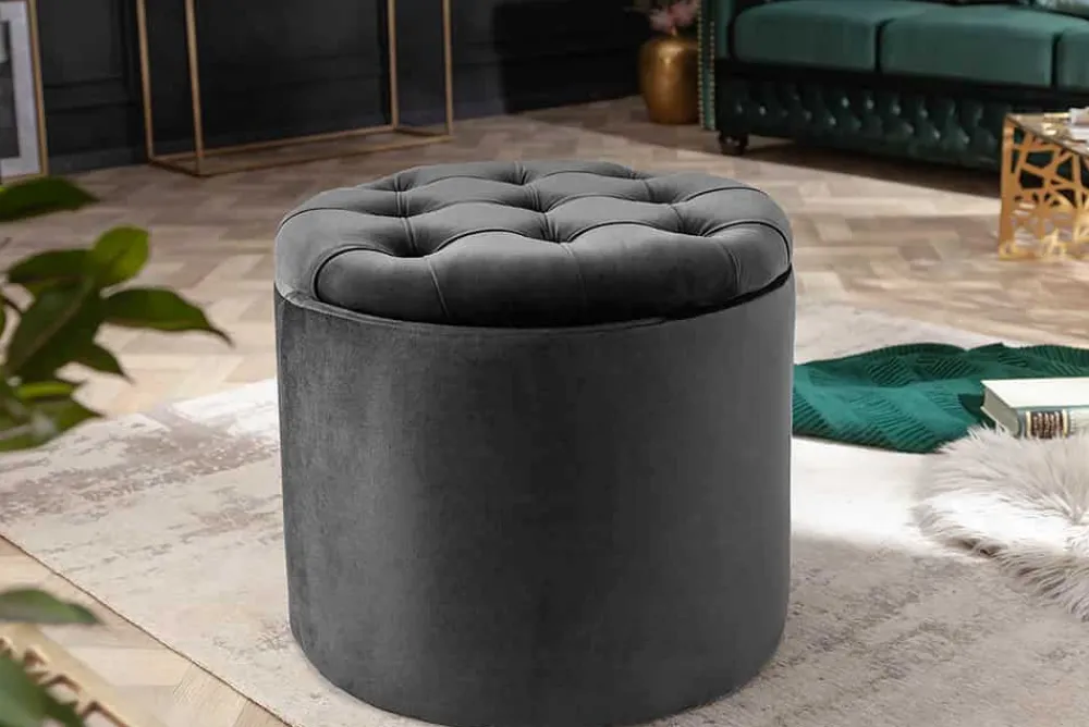 Riess-Ambiente Sitzhocker|Samt Möbel > Runder Hocker MODERN BAROCK 50cm grau Samt mit Stauraum