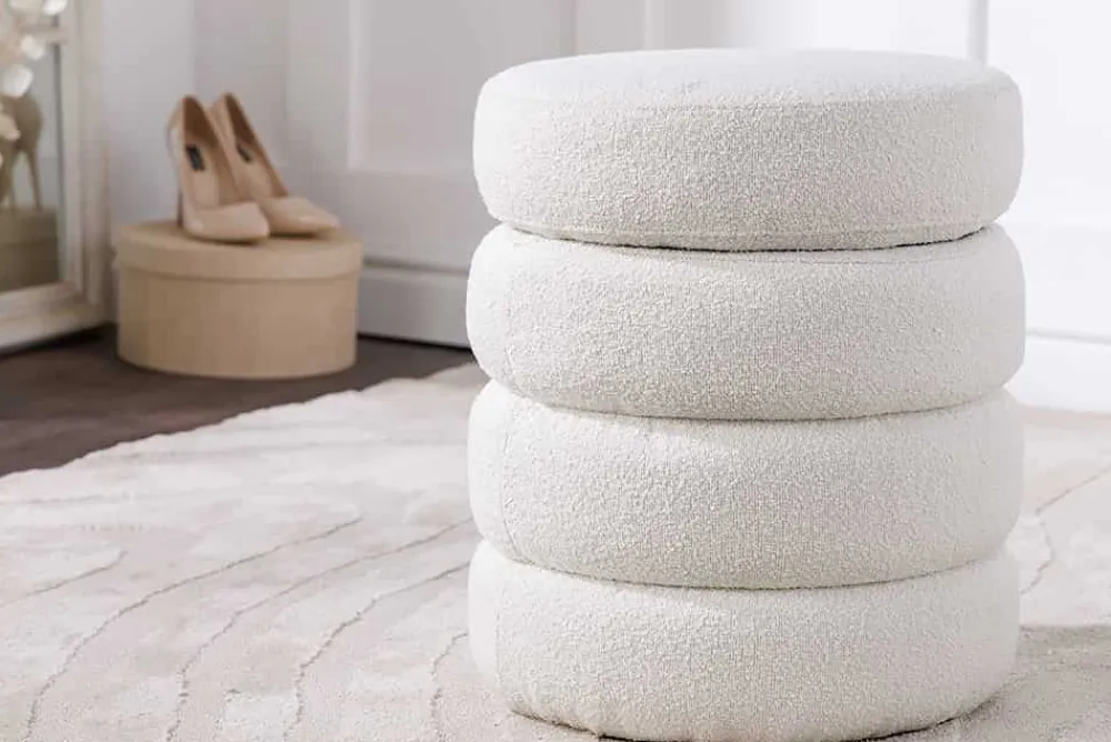 Riess-Ambiente Skandinavisch|Sitzhocker > Runder Hocker VOGUE 50cm creme weiß Bouclé Polsterhocker mit Stauraum