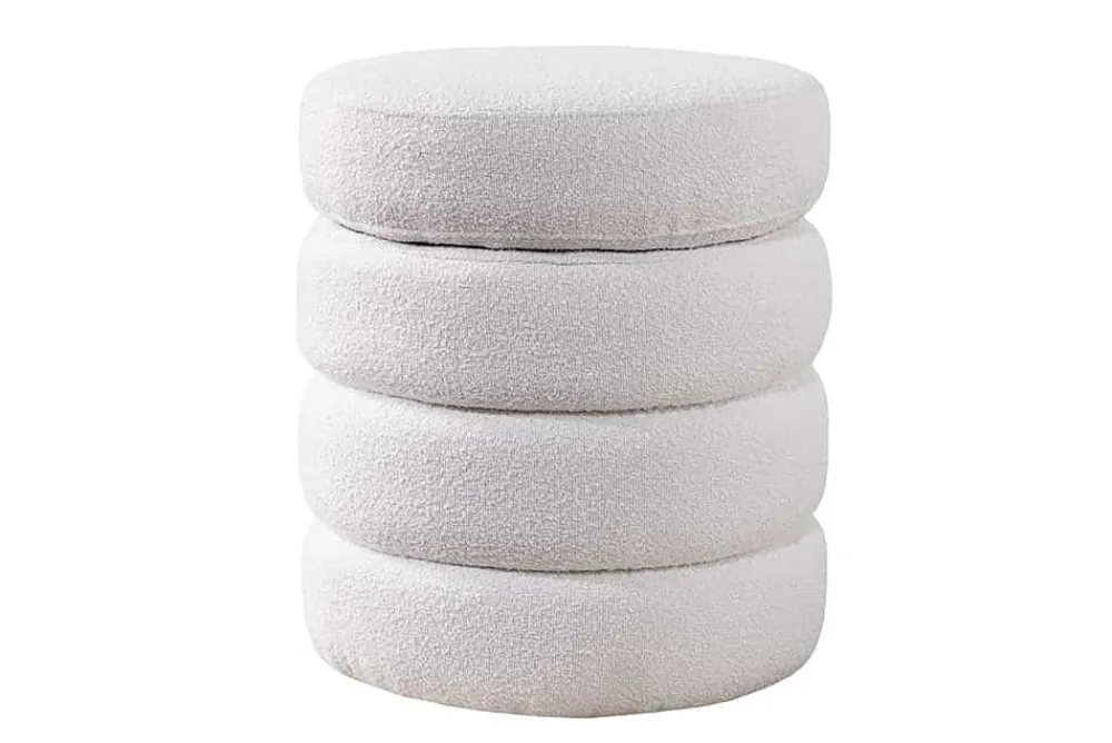Riess-Ambiente Skandinavisch|Sitzhocker > Runder Hocker VOGUE 50cm creme weiß Bouclé Polsterhocker mit Stauraum