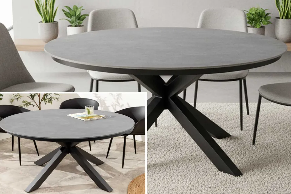 Riess-Ambiente Haus & Garten|Esstische > Runder In- und Outdoor Esstisch GALAXY 120cm graphit Keramik anthrazit Aluminium Gartentisch