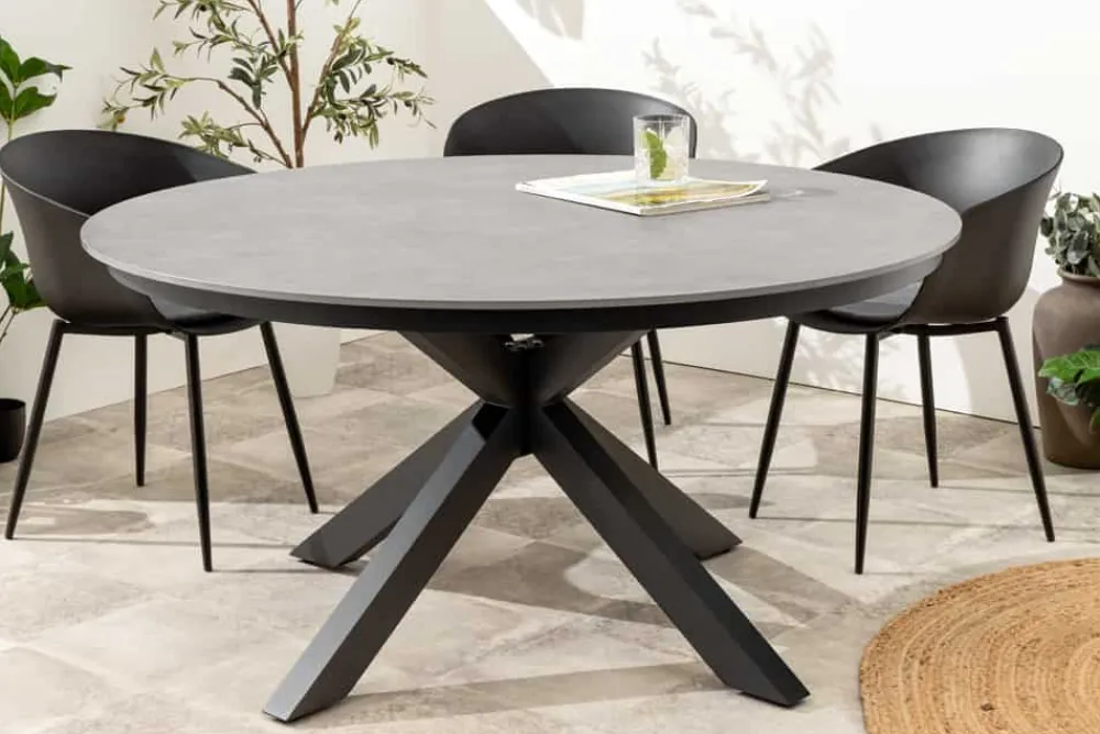 Riess-Ambiente Haus & Garten|Esstische > Runder In- und Outdoor Esstisch GALAXY 120cm graphit Keramik anthrazit Aluminium Gartentisch