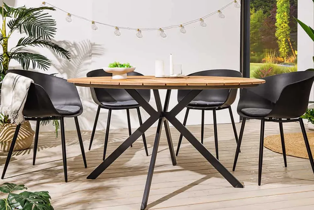 Riess-Ambiente Haus & Garten|Esstische > Runder In- und Outdoor Gartentisch DESIGNO 120cm natur Holz-Design anthrazit Metall