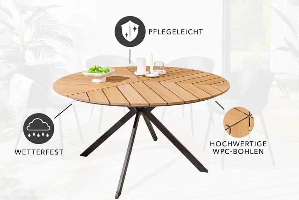 Riess-Ambiente Haus & Garten|Esstische > Runder In- und Outdoor Gartentisch DESIGNO 120cm natur Holz-Design anthrazit Metall