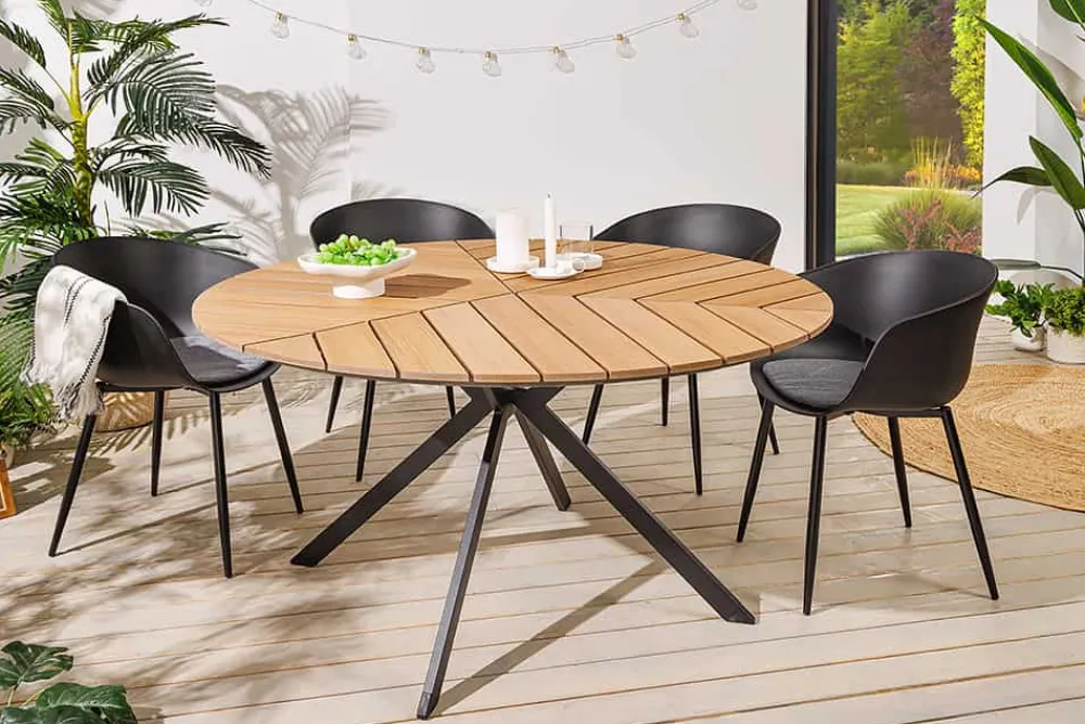 Riess-Ambiente Haus & Garten|Esstische > Runder In- und Outdoor Gartentisch DESIGNO 120cm natur Holz-Design anthrazit Metall