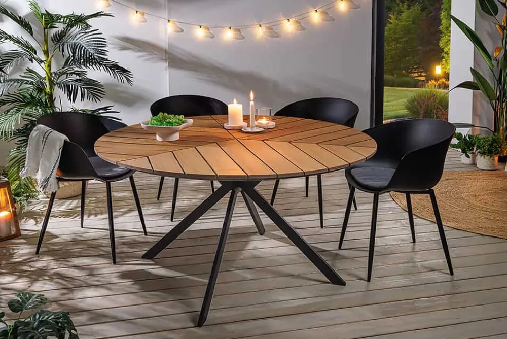 Riess-Ambiente Haus & Garten|Esstische > Runder In- und Outdoor Gartentisch DESIGNO 120cm natur Holz-Design anthrazit Metall
