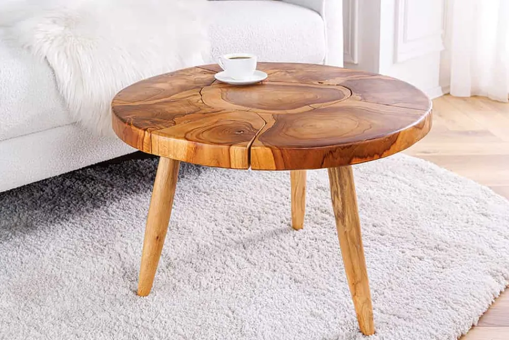 Riess-Ambiente Mehr...|Couchtische > Runder Massivholz Couchtisch MOSAIK 60cm natur Teak Baumstamm handmade