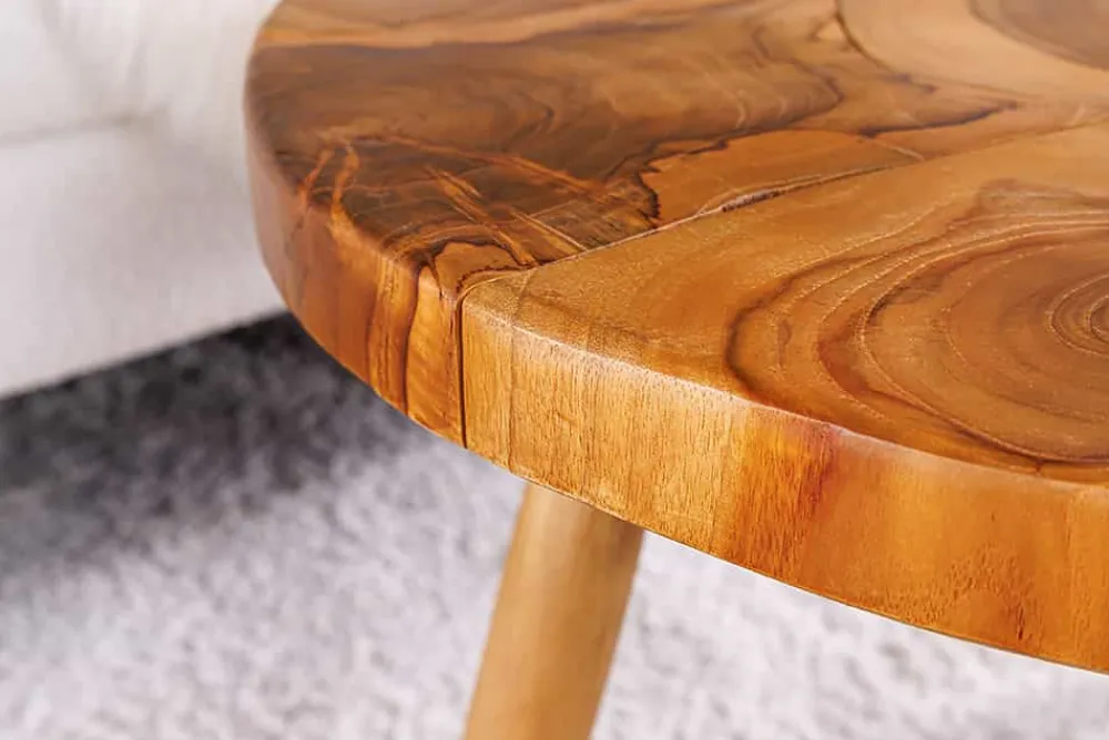 Riess-Ambiente Mehr...|Couchtische > Runder Massivholz Couchtisch MOSAIK 60cm natur Teak Baumstamm handmade