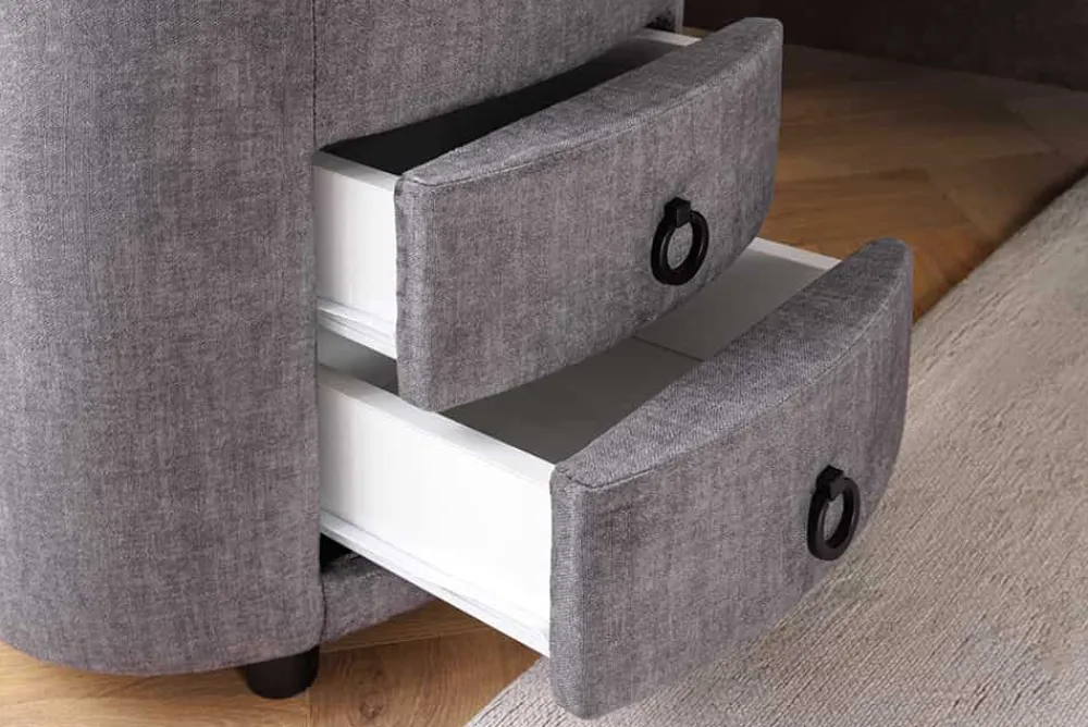 Riess-Ambiente Samt Möbel|Retro Möbel > Runder Nachttisch SIGNUM 55cm grau Vogue Seiden Samtstoff inkl. Beleuchtung Schubladen