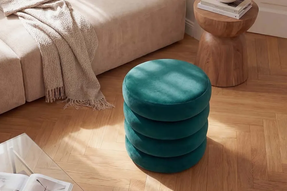 Riess-Ambiente Sitzhocker|Samt Möbel > Runder Polsterhocker VOGUE 40cm grün Samt mit Stauraum