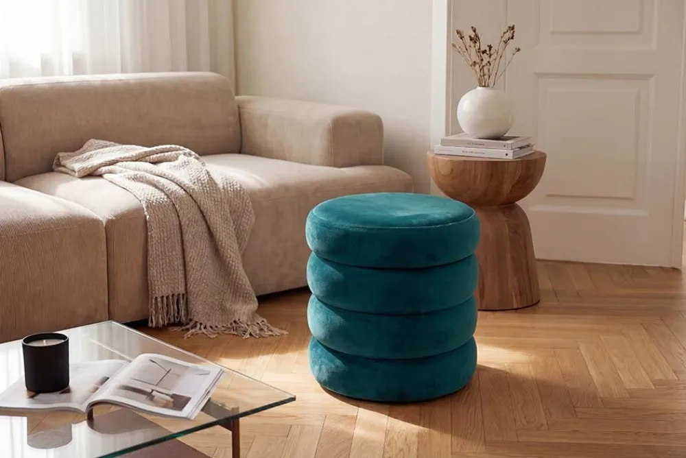 Riess-Ambiente Sitzhocker|Samt Möbel > Runder Polsterhocker VOGUE 40cm grün Samt mit Stauraum
