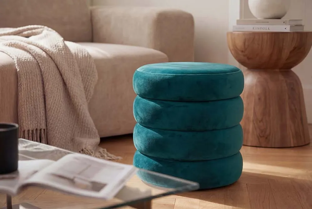 Riess-Ambiente Sitzhocker|Samt Möbel > Runder Polsterhocker VOGUE 40cm grün Samt mit Stauraum