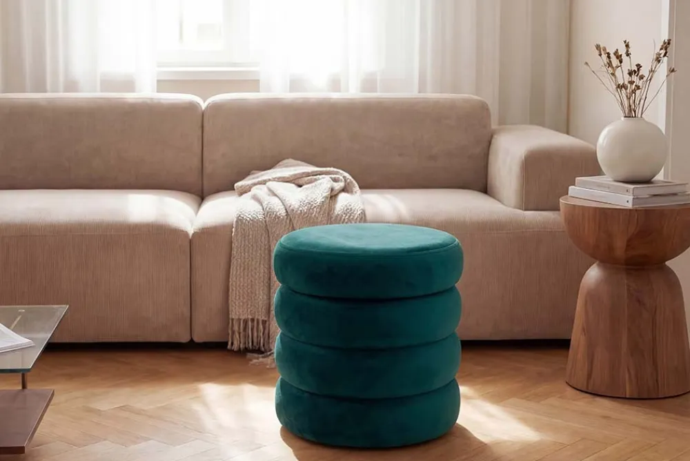 Riess-Ambiente Sitzhocker|Samt Möbel > Runder Polsterhocker VOGUE 40cm grün Samt mit Stauraum