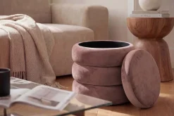Riess-Ambiente Sitzhocker|Samt Möbel > Runder Polsterhocker VOGUE 40cm rosa Samt mit Stauraum