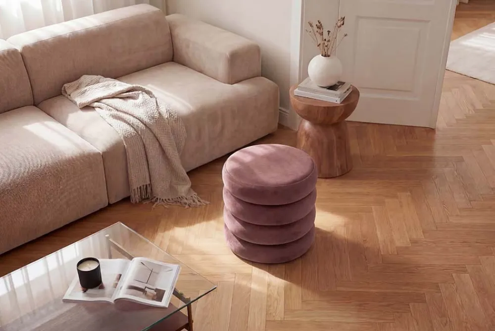 Riess-Ambiente Sitzhocker|Samt Möbel > Runder Polsterhocker VOGUE 40cm rosa Samt mit Stauraum
