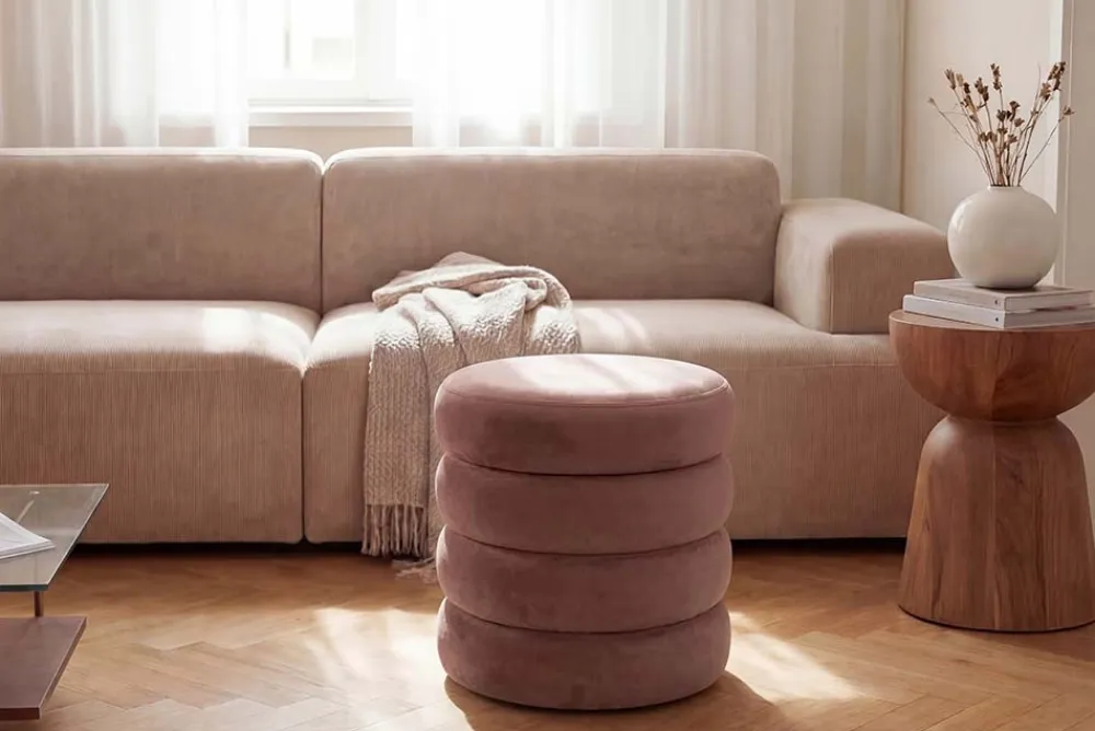 Riess-Ambiente Sitzhocker|Samt Möbel > Runder Polsterhocker VOGUE 40cm rosa Samt mit Stauraum