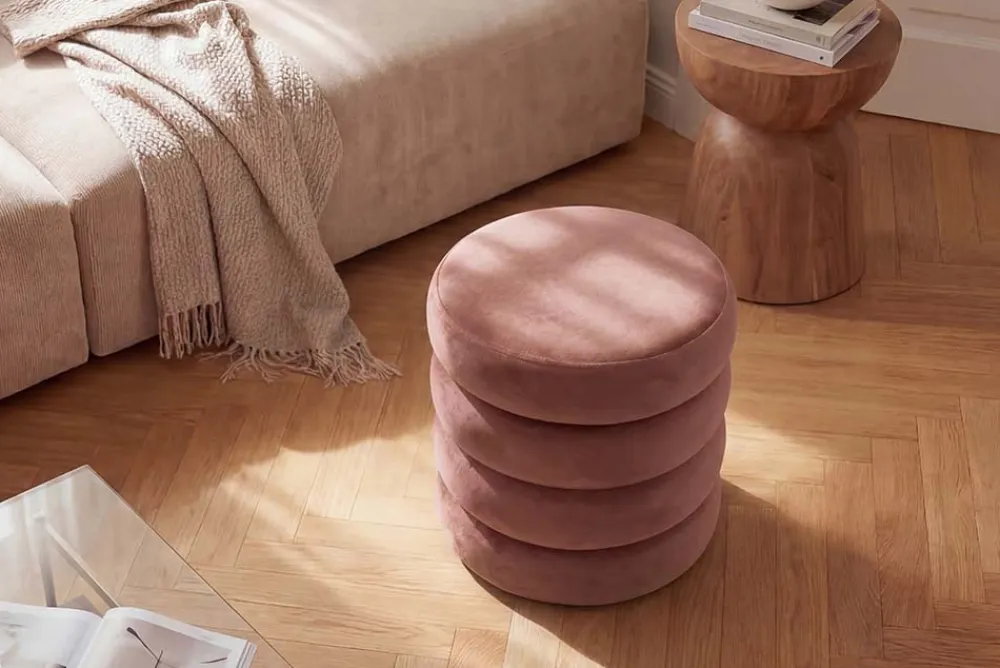 Riess-Ambiente Sitzhocker|Samt Möbel > Runder Polsterhocker VOGUE 40cm rosa Samt mit Stauraum