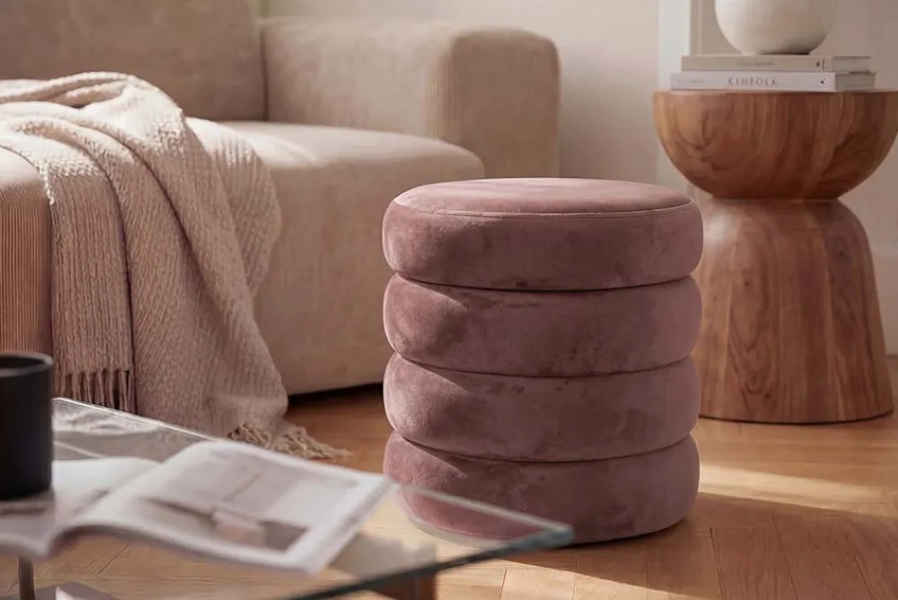 Riess-Ambiente Sitzhocker|Samt Möbel > Runder Polsterhocker VOGUE 40cm rosa Samt mit Stauraum